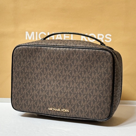 Michael Kors Jet Set Travel Large Hanging Toiletry Case Travel Pouch MK Brown - Picture 3 of 12